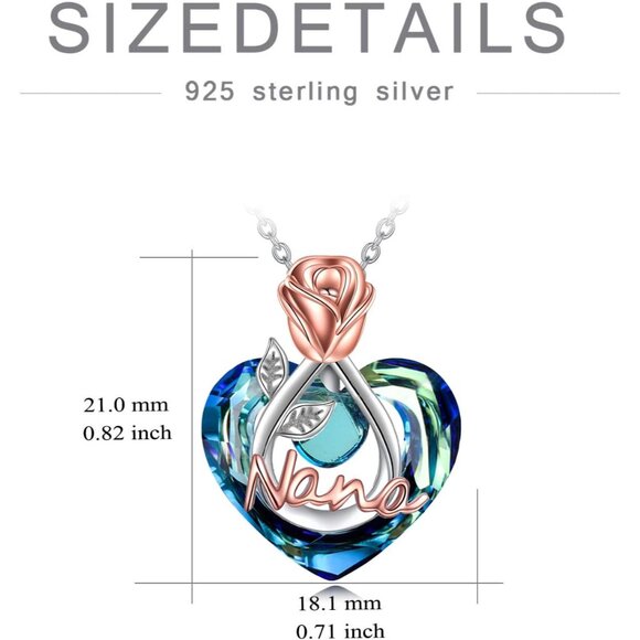 925 Sterling Silver Rose Love Heart Pendant Necklace for Mom Grandma Nana Wife A - Picture 6 of 7